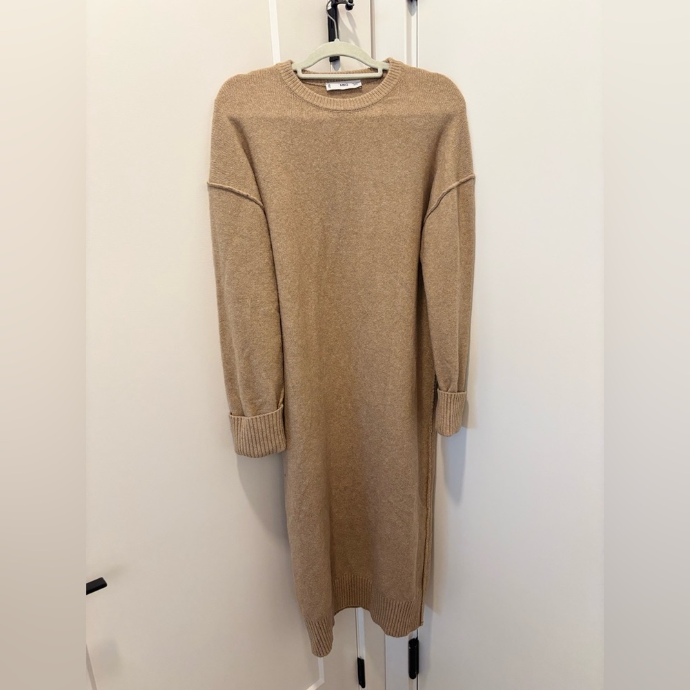 Mango Mariam Long Sleeve Maxi Sweater Dress in brown